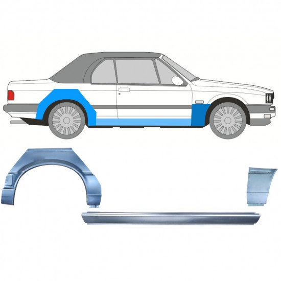 BMW 3 E30 CABRIO 1987-1994 REAR WHEEL ARCH + SILL + FRONT WING PANEL / SET / RIGHT