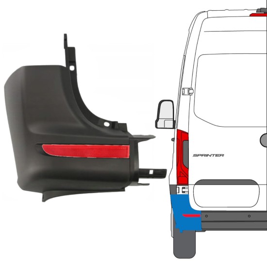 Rear bumper corner + reflective lamp for Mercedes Sprinter 2018- / Left / Set 14950