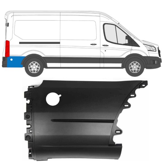 Rear fender side trim behind the wheel for Ford Transit 2014- / Right 14672